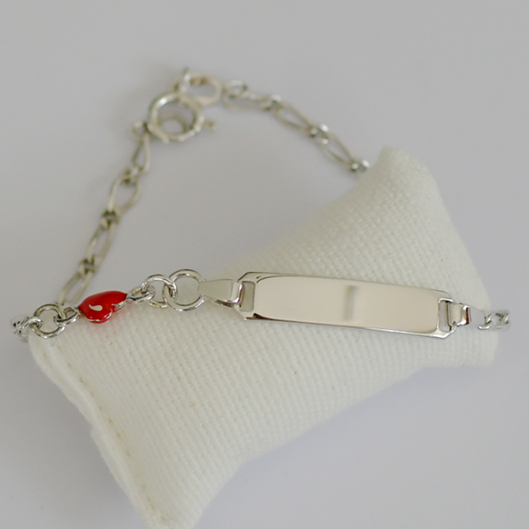 Gourmette Argent coeur rouge